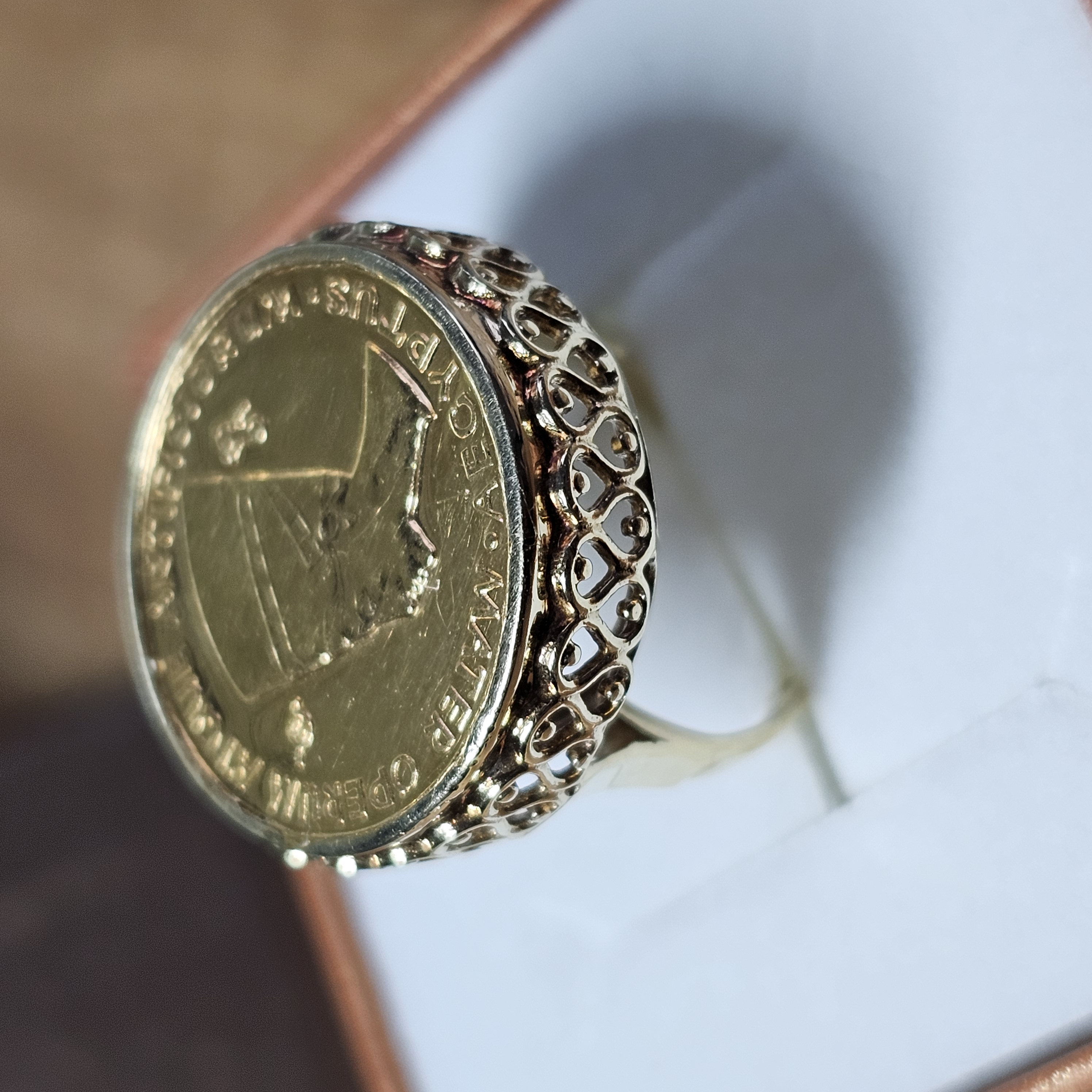 17,8 mm Nostalgischer Goldring Ring Gold 585 Aureus Magnus Münze 1 Dukat Ägypten 1961 Nofretete Vintage selten rar GR221
