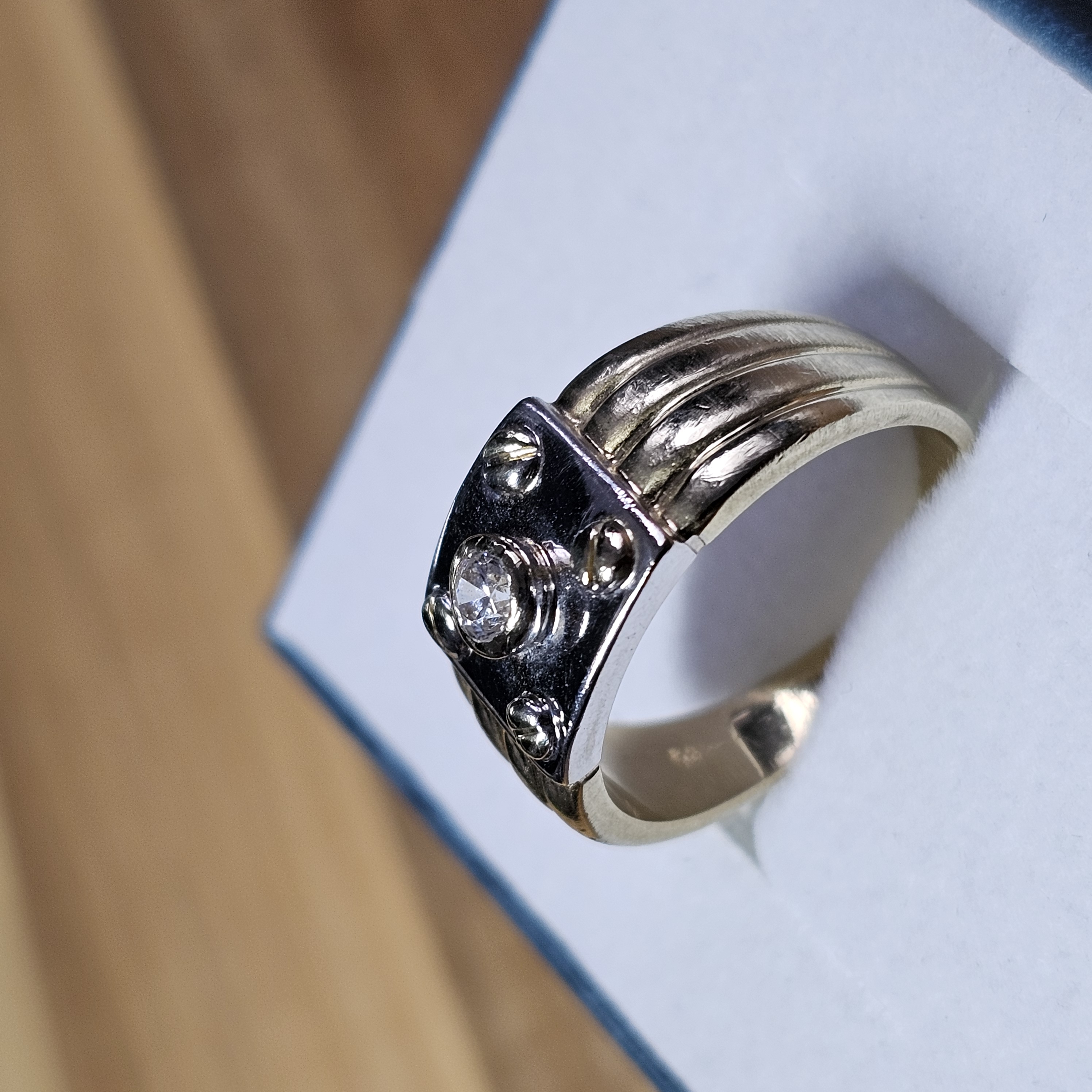 17,7 mm Nostalgischer Ring Gold 585 teilplatiniert Topas weiß klar Design Vintage elegant GR309