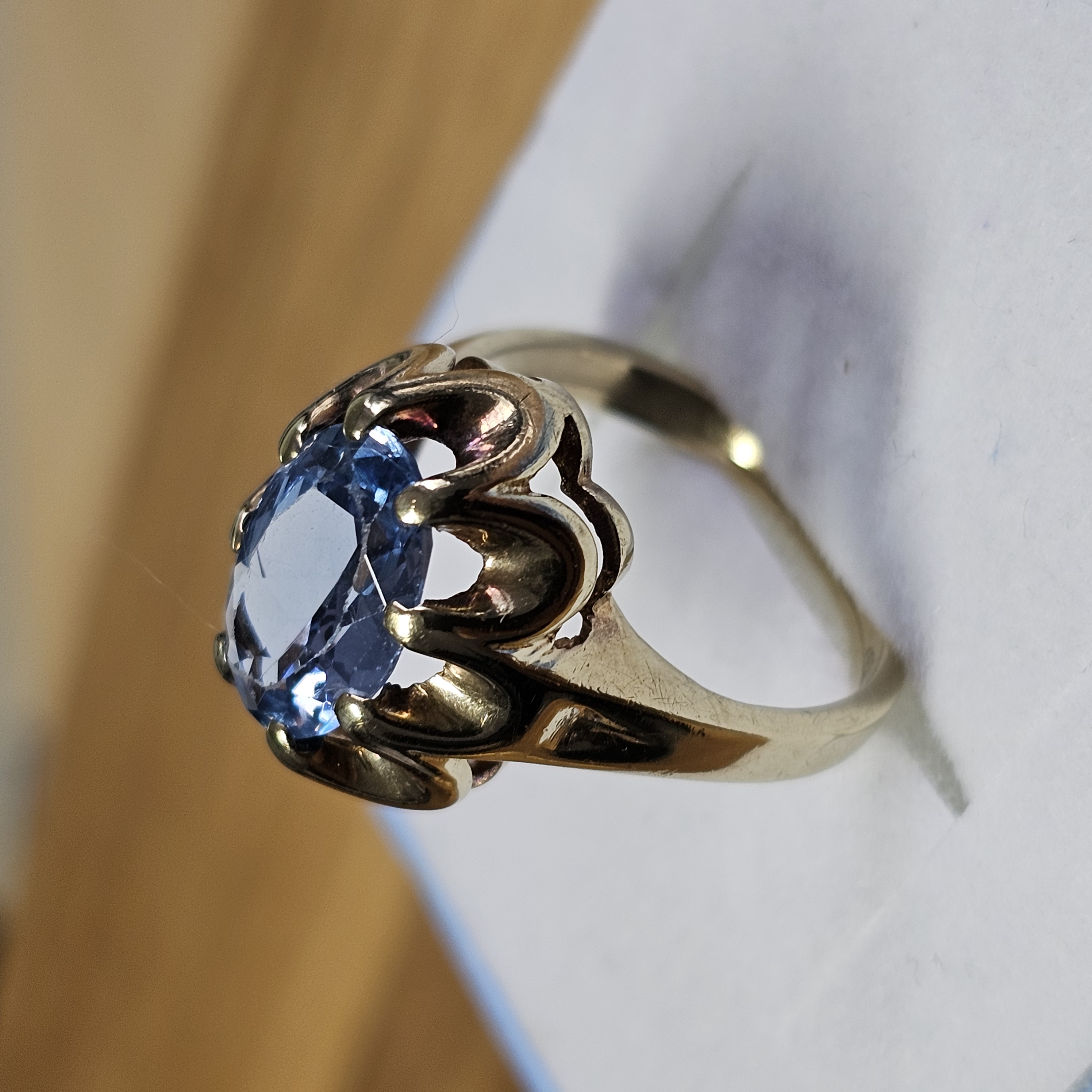 17,6 mm Nostalgischer Goldring Ring Gold 333 Kristallstein blau Design Shabby Vintage elegant GR292