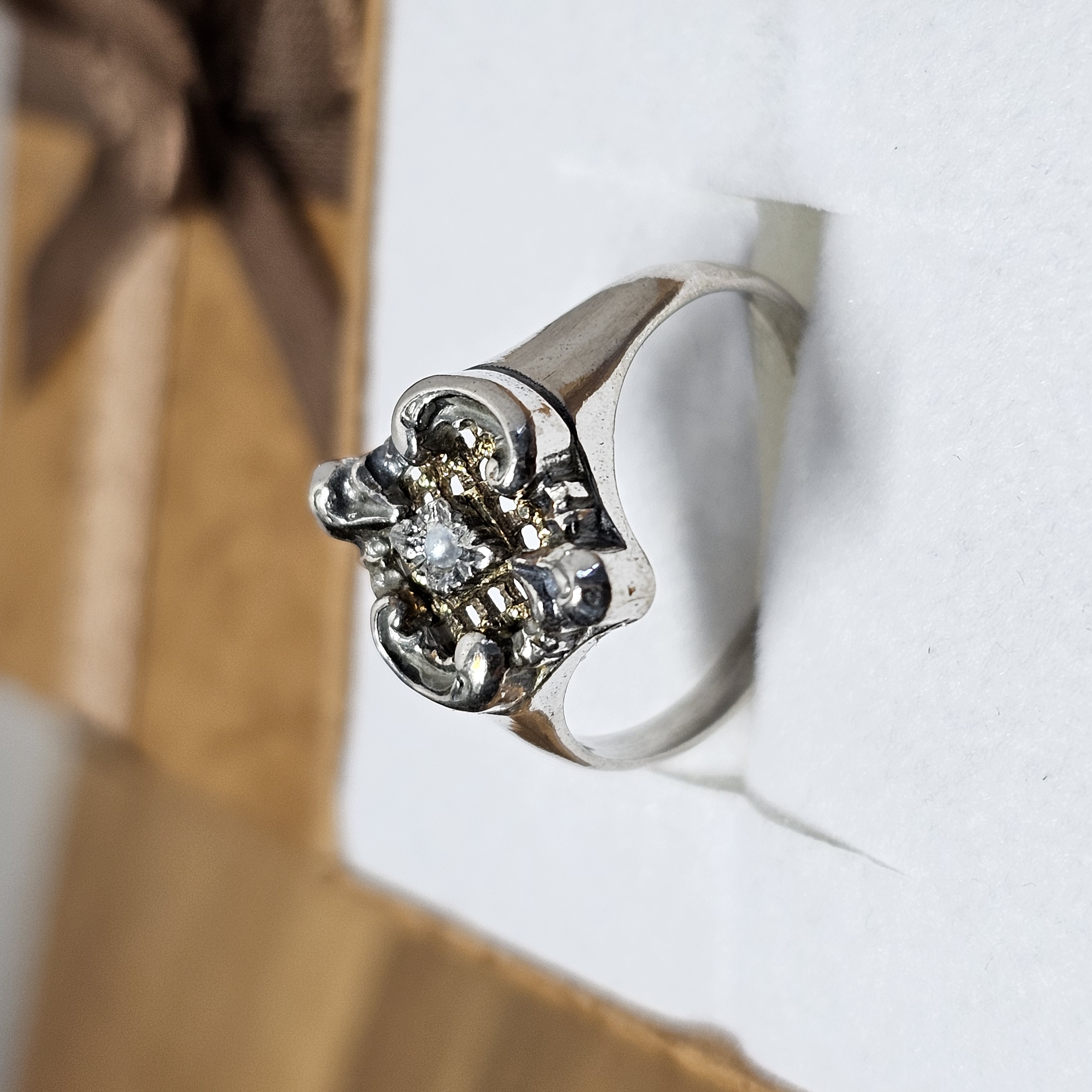 17,7 mm Nostalgischer Ring Silber 835 teilvergoldet Saatperle Perle Shabby Vintage kunstvoll selten rar SR1310