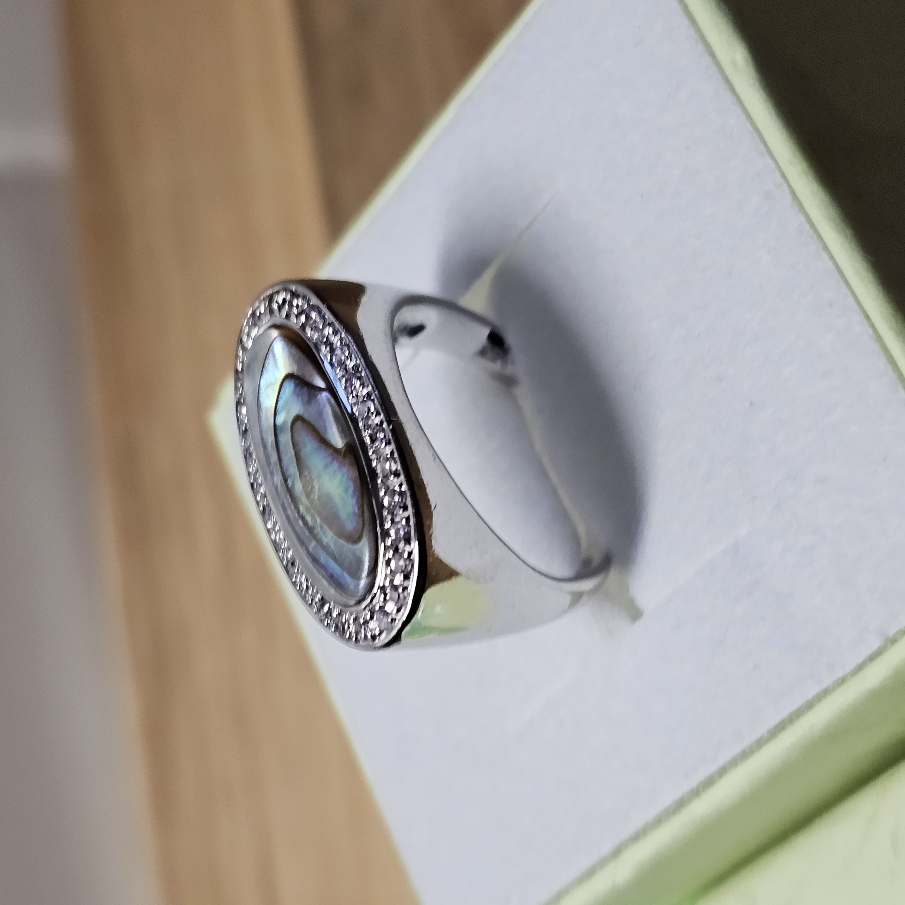 18,1 mm Silberring Ring Silber 925 Abalone Muschel & Kristalle rosa Design Vintage elegant SR1317