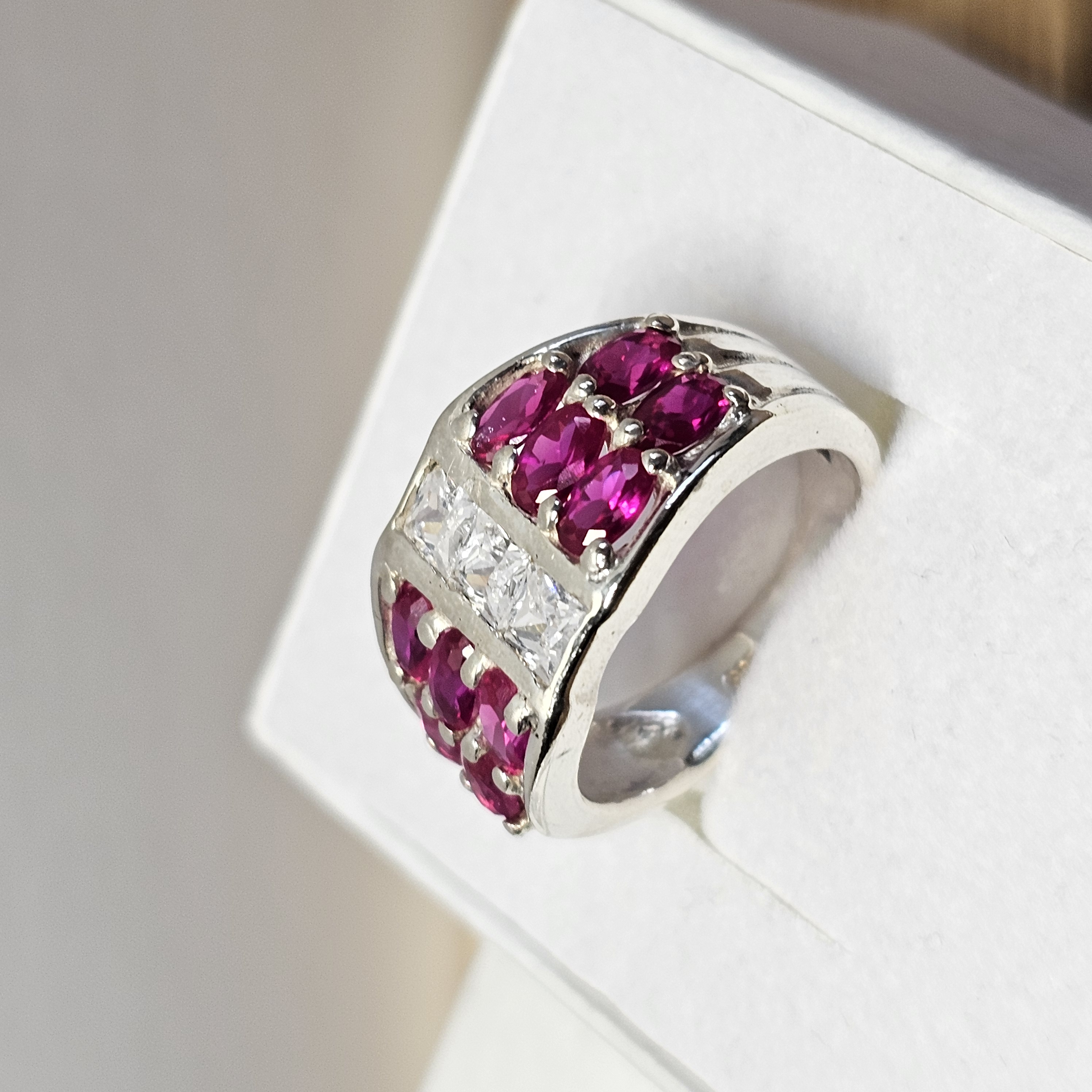 18,8 mm Ring Silber 925 Silberring Rubellit & Kristalle klar Design Vintage elegant SR1339