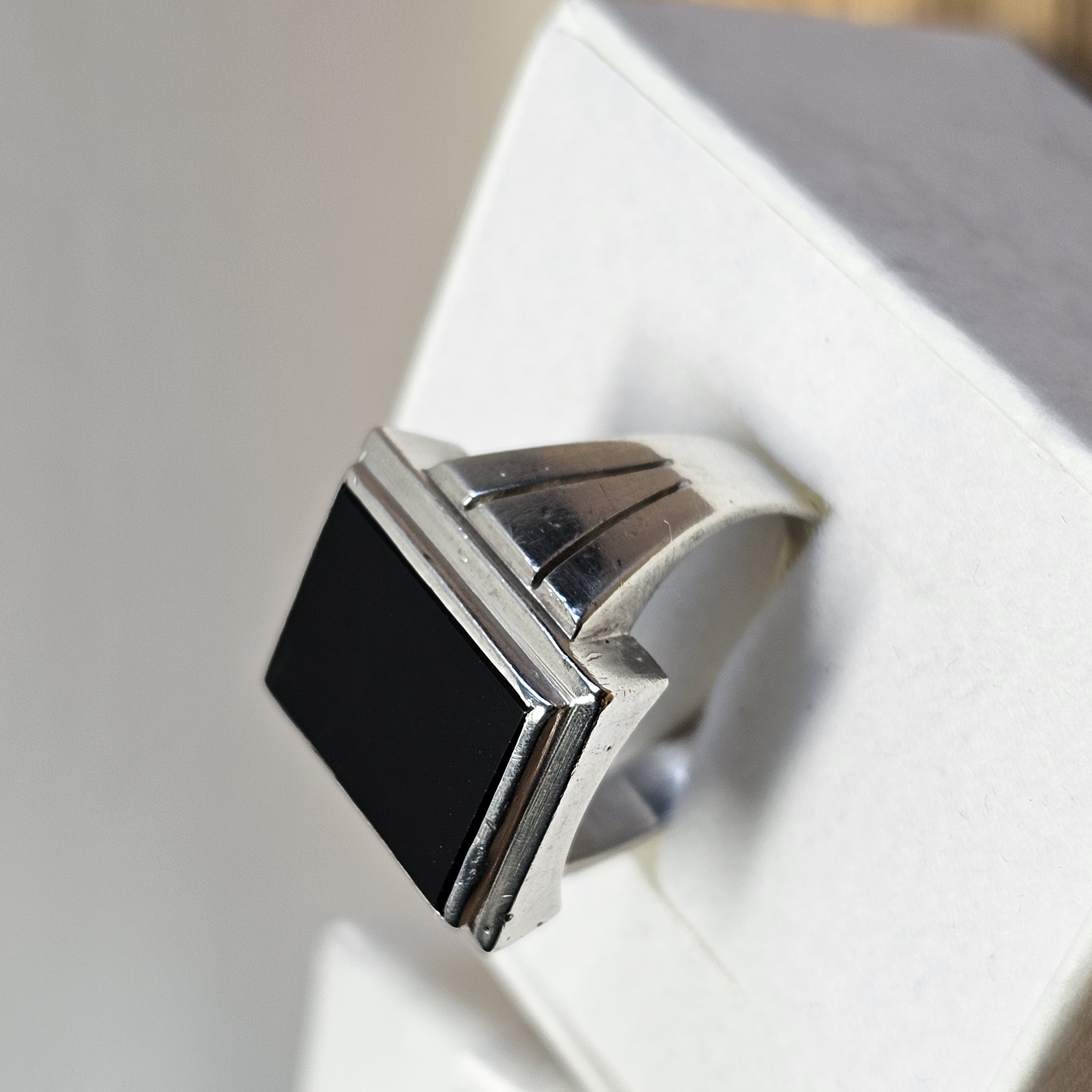 20 mm Nostalgischer Ring Silber 835 Onyx schwarz Shabby Vintage Design elegant SR1342