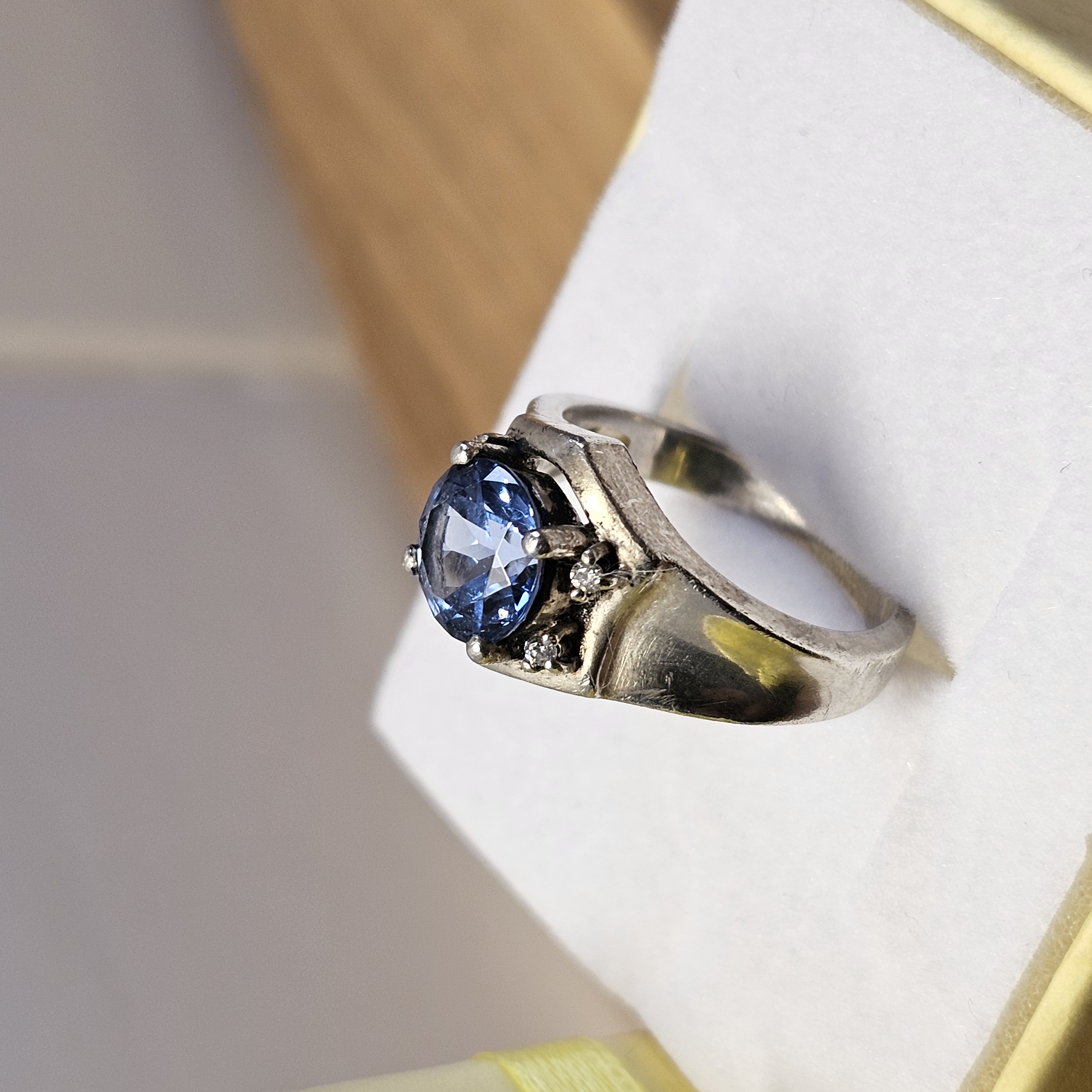 17,4 mm Silberring Ring Silber 925 Blautopas & kleine Kristallsteinchen klar Vintage elegant SR1347