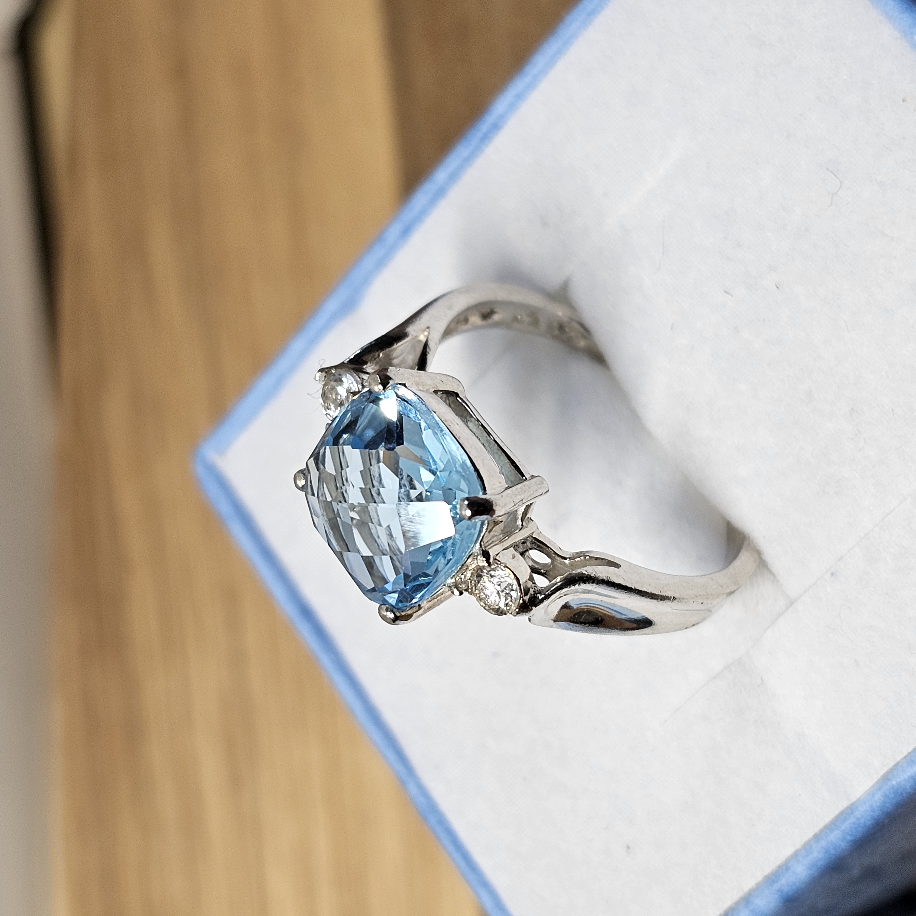 19,7 mm Silberring Ring Silber 925 Topas Blautopas & Kristalle klar Vintage elegant SR1367