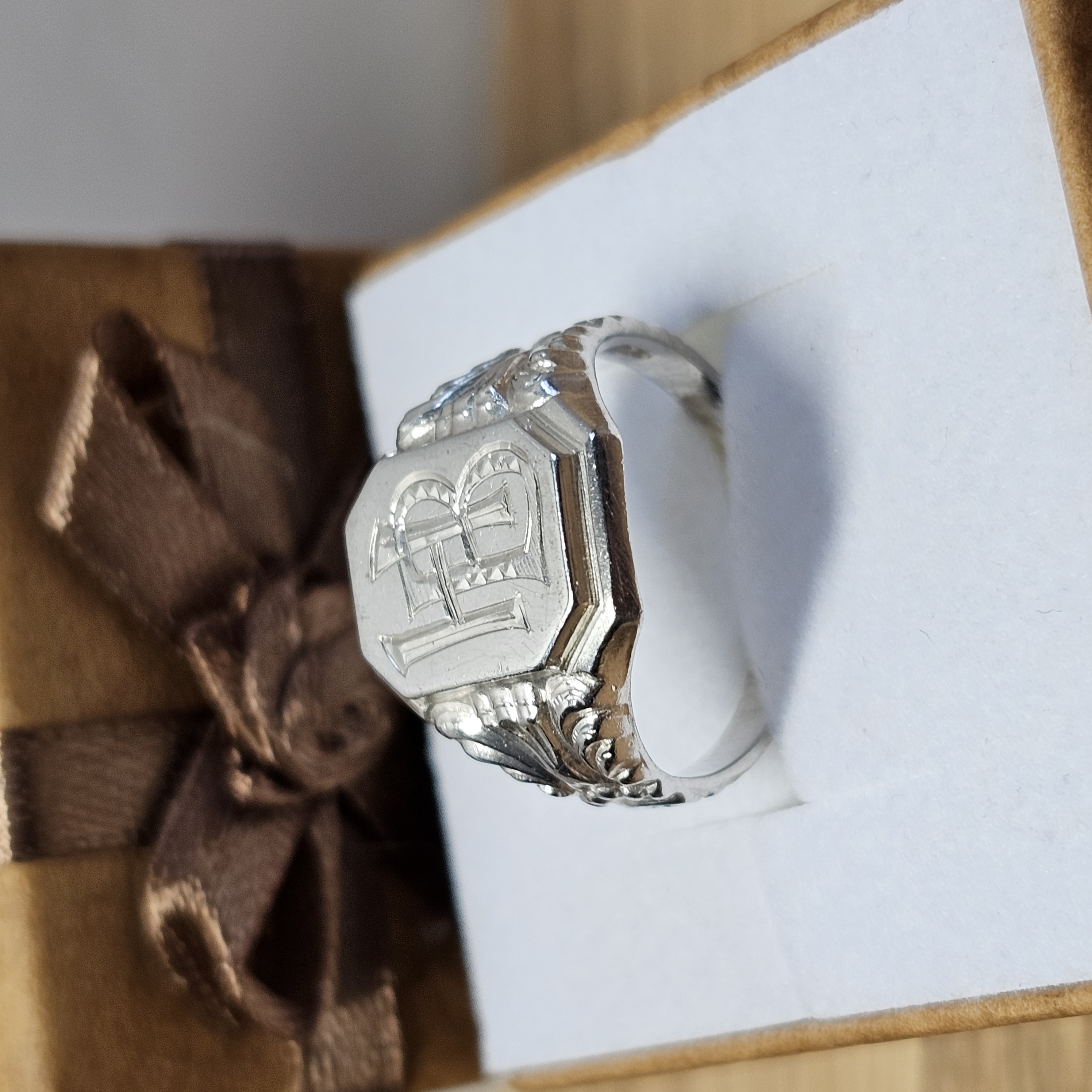 20 mm Nostalgischer Silberring Siegelring Ring Silber 835 Buchstaben Initialen "HB" Shabby Vintage elegant SR1371