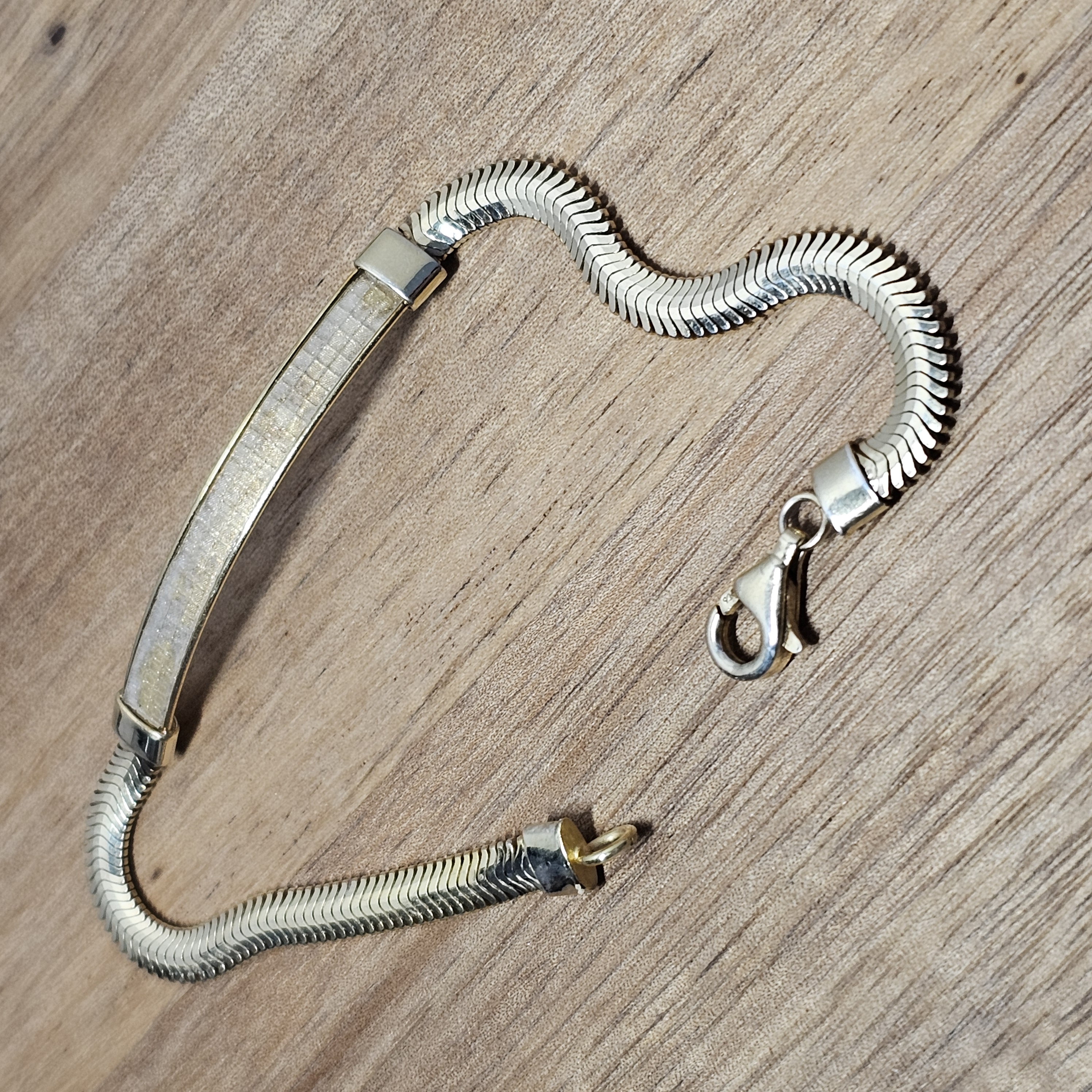 18,5 cm Armband Schlangenarmband Silber 925 vergoldet mit Gravurplatte Design Vintage elegant SA552