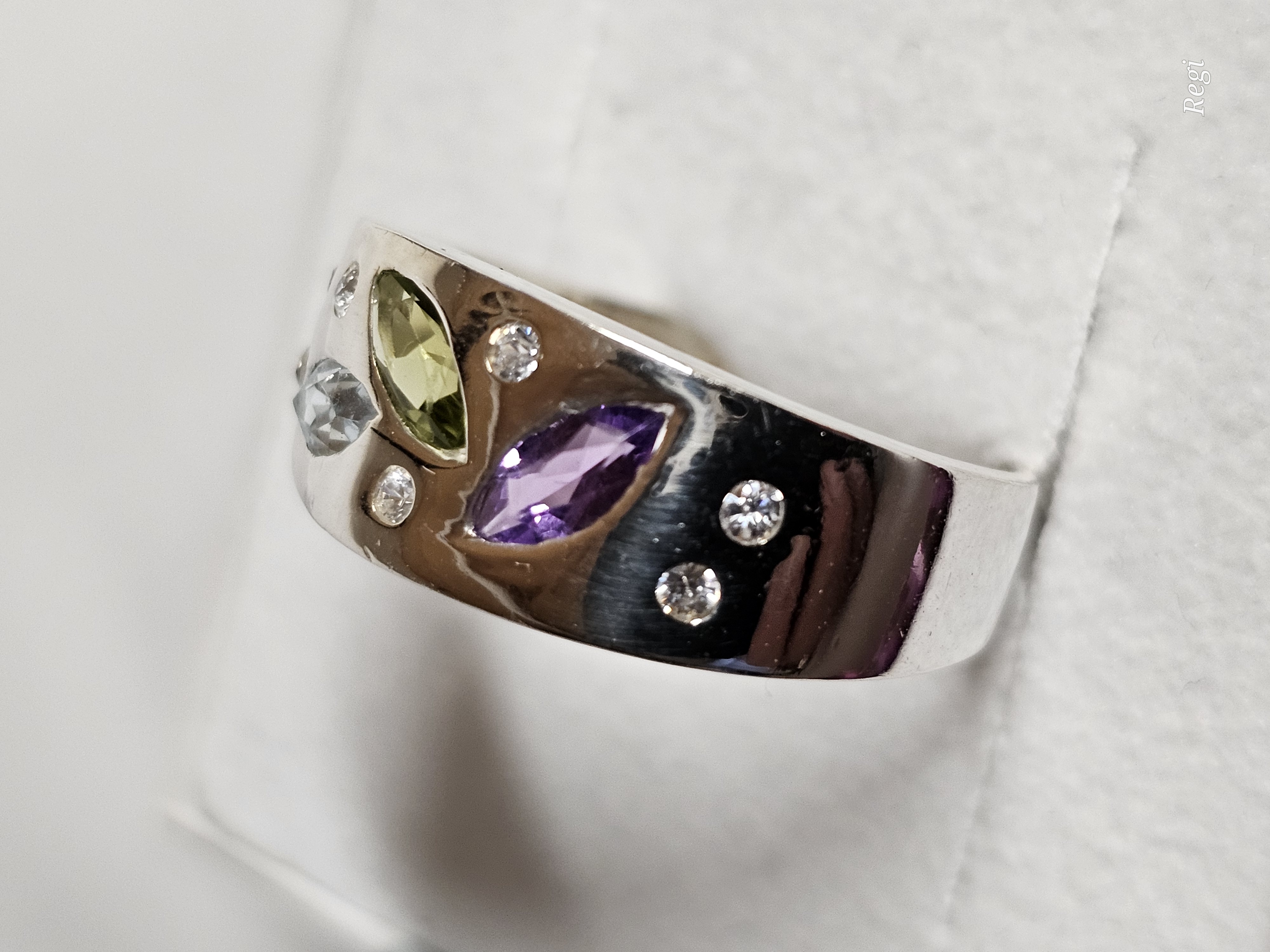 19 mm Silberring Ring Silber 925 Kristalle bunt Peridot Blautopas Amethyst Kristalle klar Design Vintage elegant SR1580