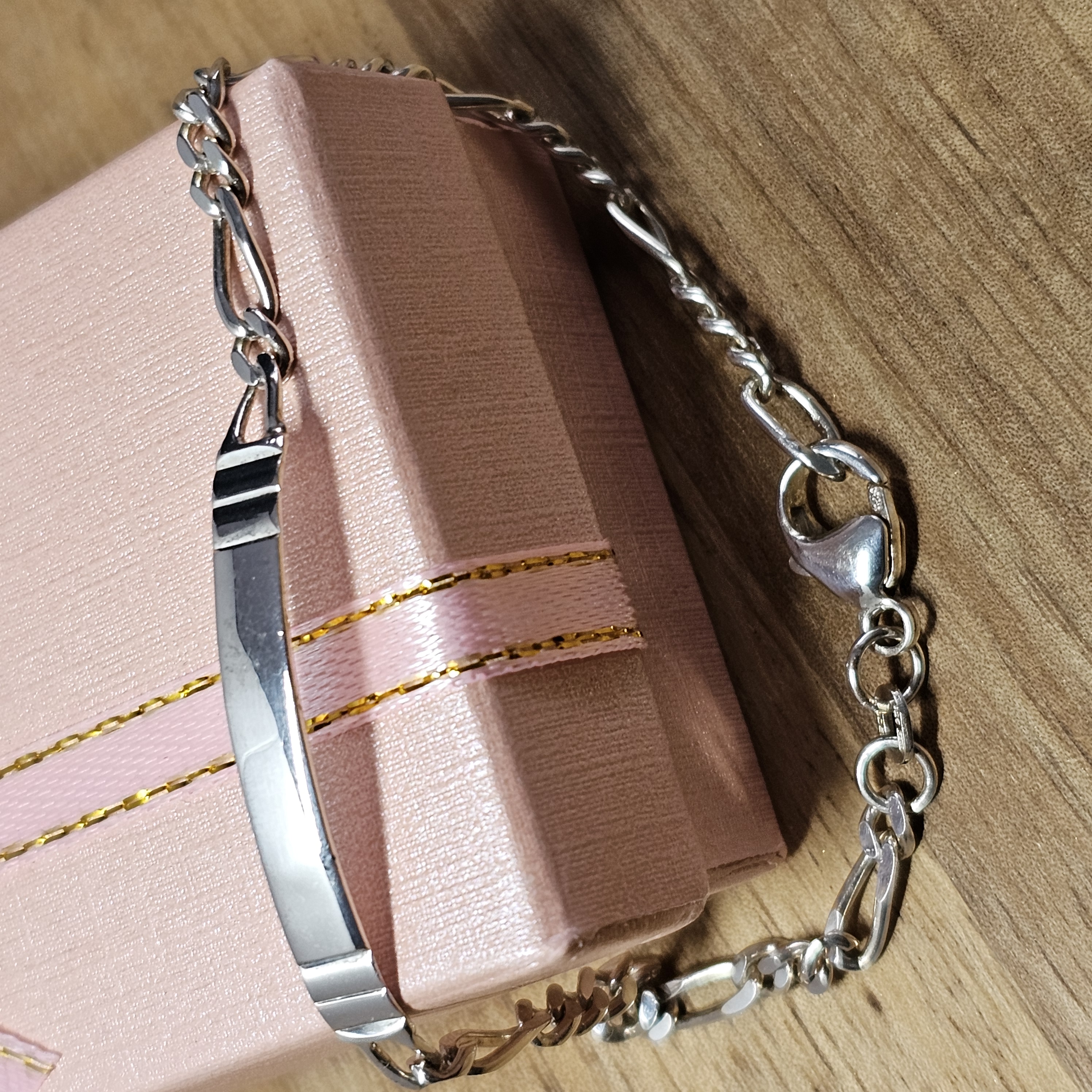 18,5 cm Armband Silberarmband Figaro Gravurplatte Silber 925 Vintage elegant SA550