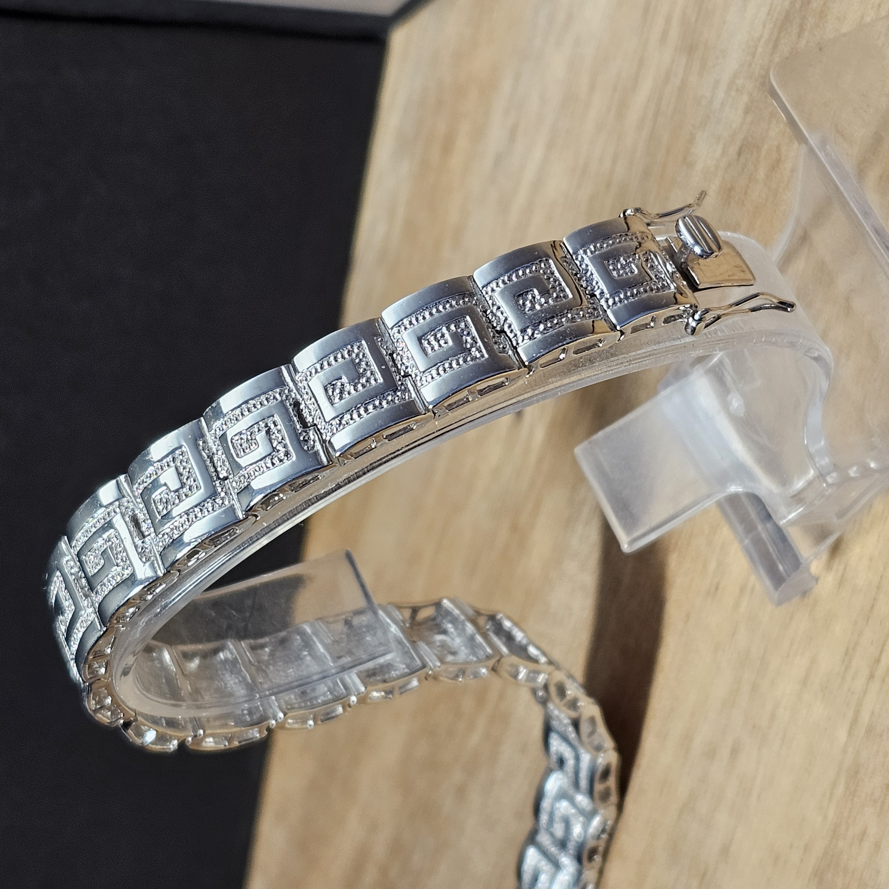 22 cm Armband Gliederarmband Silberarmband Silber 925 kleinste 3 Stck. Diamantsteinchen Mäander Design edel Vintage SA554