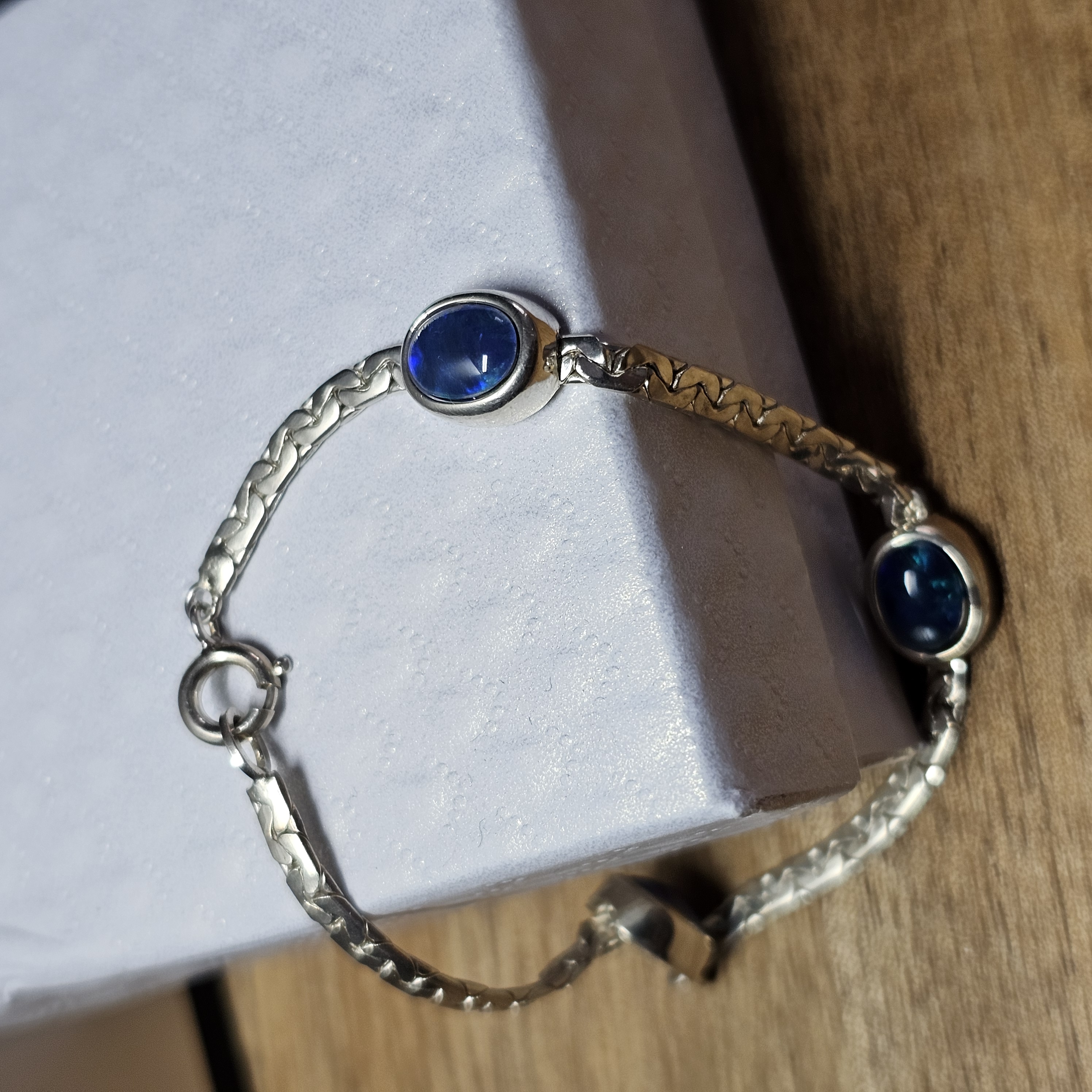 18 cm Schlangenarmband Armband Silber 925 Opale blau Vintage edel Design selten rar SA579