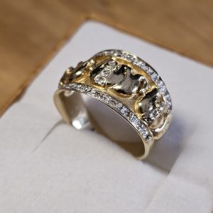 17 mm Nostalgischer Goldring Ring Gold 585 kleinste Diamantsteinchen Elefanten Vintage selten rar GR294